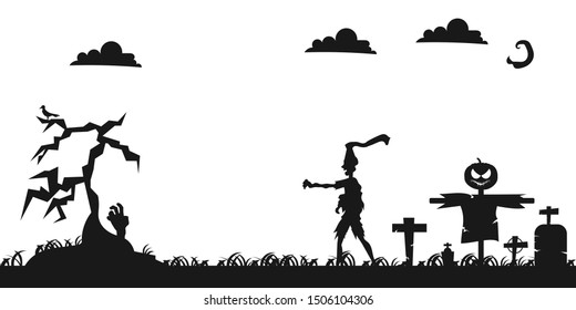 tomb With zombies Vector illustration background
