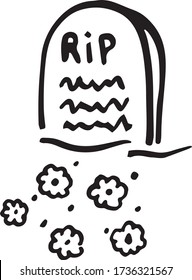 tombstone among flowers, cemetery , RIP (vector element)