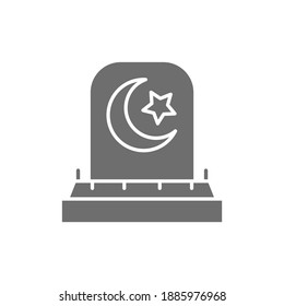 Tombstone with arabic sign, grave, gravestones gray icon.