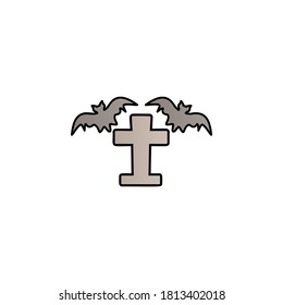 Tombstone and bats color gradient vector icon