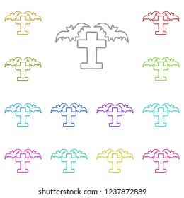 Tombstone and bats icon in multi color. Simple glyph vector of halloween set for UI and UX, website or mobile application
