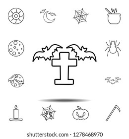 Tombstone and bats icon. Simple outline vector element of Halloween icons set for UI and UX, website or mobile application