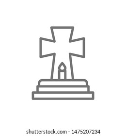 Tombstone with candle, grave, gravestones line icon.
