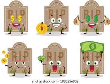 Tombstone cartoon character with cute emoticon bring money