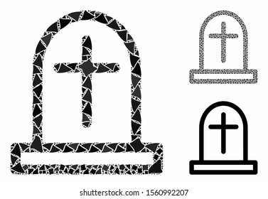 Tombstone composition of rugged pieces in different sizes and color tinges, based on tombstone icon. Vector bumpy pieces are united into collage. Tombstone icons collage with dotted pattern.