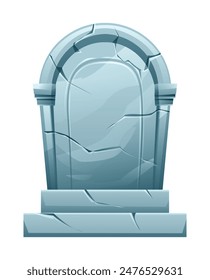 Tombstone with cracks vector cartoon illustration. Cracked gravestone isolated on white background.