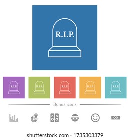 Tombstone with cross flat white icons in square backgrounds. 6 bonus icons included.