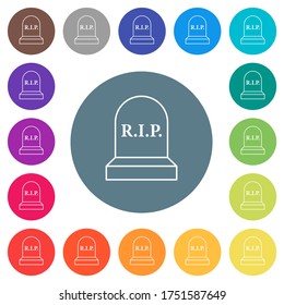 Tombstone with cross flat white icons on round color backgrounds. 17 background color variations are included.