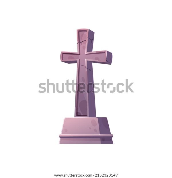 Tombstone and cross icon, grave stone Halloween\
symbol isolated cartoon cemetery and graveyard sign. Vector\
headstone, mooring marker, mystery buried place. Burial tombstone\
with cross, funeral\
grief