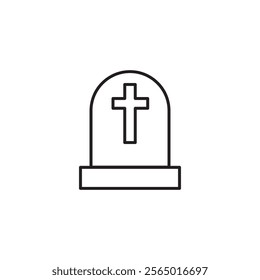 Tombstone with cross icon, vector flat Grave icon linear illustration for web and app..eps