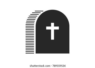 tombstone with cross in illustration of flat minimalist style