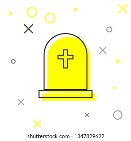 Tombstone with cross line icon isolated on white background. Grave icon. Vector Illustration