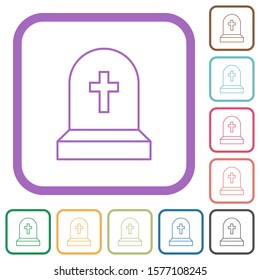 Tombstone with cross simple icons in color rounded square frames on white background