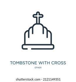 tombstone with cross thin line icon. death, christian linear icons from other concept isolated outline sign. Vector illustration symbol element for web design and apps.