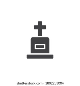 Tombstone with cross vector icon. filled flat sign for mobile concept and web design. Christian gravestone glyph icon. Symbol, logo illustration. Vector graphics