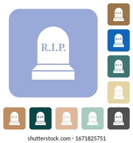 Tombstone with cross white flat icons on color rounded square backgrounds