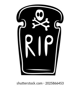 Tombstone doodle black, cartoon isolated on white background, vector illustration for design and decor, Halloween, sticker, template