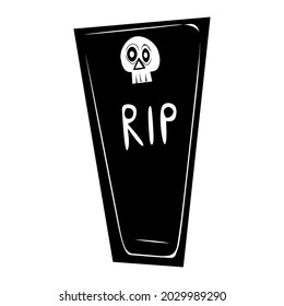 Tombstone doodle black, cartoon isolated on white background, vector illustration for design and decor, Halloween, sticker, template
