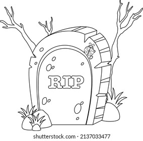 Tombstone doodle outline for colouring illustration