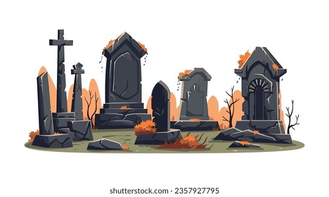 Tombstone flat cartoon isolated on white background. Vector illustration