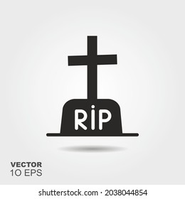 Tombstone. Flat silhouette icon with shadow. Vector Illustration