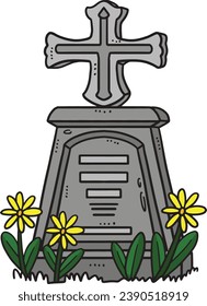 Tombstone with a Flower Cartoon Colored Clipart 