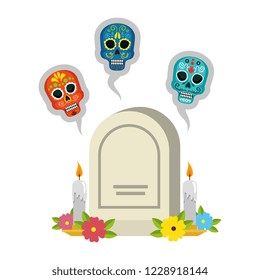 tombstone with flowers and candles