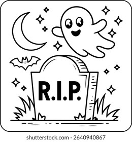 Tombstone with Ghost Coloring Page