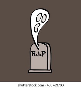 Tombstone with ghost doodle hand drawing, Vector illustration.