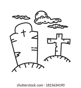 Tombstone Grave Icon. Doodle Hand Drawn or Black Outline Icon Style