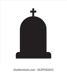 Tombstone gravestone silhouette vector icon with a cross	
