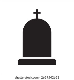 Tombstone gravestone silhouette vector icon with a cross	