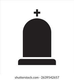 Tombstone gravestone silhouette vector icon with a cross	