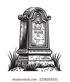 Tombstone graveyard sketch hand drawn in doodle style illustratio