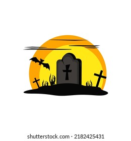 Tombstone. Halloween. A template with crosses and a bat. Vector illustration on a white background.
