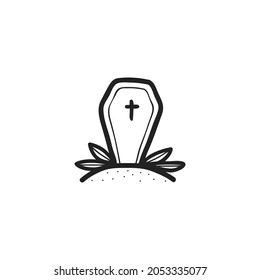 Tombstone Halloween vector doodle. Spooky and fun hand drawn icon tomb for halloween.