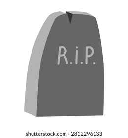 Tombstone. Hand drawn vector flat. Death. Grave, funeral. Halloween, autumn holiday. Cemetery symbol. Rest in peace. Color illustration.
