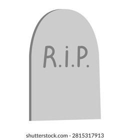 Tombstone. Hand drawn vector flat. Death. Grave, funeral. Halloween, autumn holiday. Cemetery symbol. Rest in peace. Color illustration.