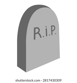 Tombstone. Hand drawn vector flat. Death. Grave, funeral. Halloween, autumn holiday. Cemetery symbol. Rest in peace. Color illustration.