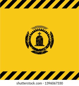 tombstone icon black grunge emblem with yellow background. Vector Illustration. Detailed.
