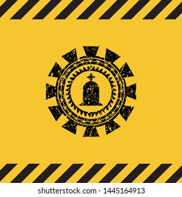tombstone icon black grunge emblem inside yellow warning sign. Vector Illustration. Detailed.