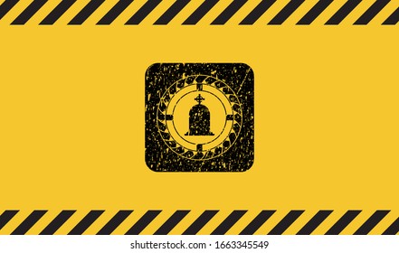 tombstone icon black grunge emblem, yellow warning sign. Vector Illustration. Detailed.
