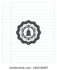 tombstone icon emblem drawn in pencil. Vector Illustration. Detailed.