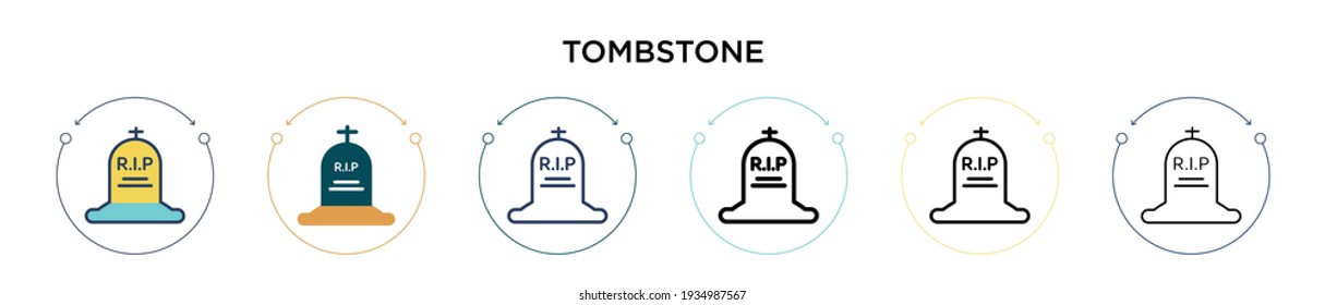 Tombstone icon in filled, thin line, outline and stroke style. Vector illustration of two colored and black tombstone vector icons designs can be used for mobile, ui, web
