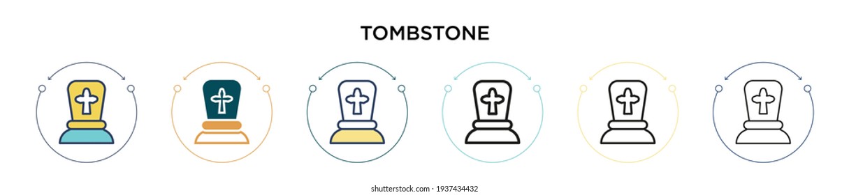 Tombstone icon in filled, thin line, outline and stroke style. Vector illustration of two colored and black tombstone vector icons designs can be used for mobile, ui, web