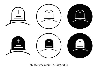 Tombstone icon. Graveyard granite stone with Christian cross symbol. Die person burial ceremony vector. Death memorial head stone sign. RIP funeral tomb logo.