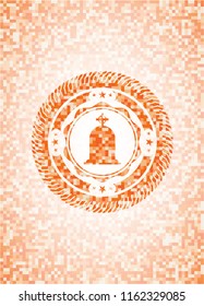 tombstone icon inside abstract orange mosaic emblem with background