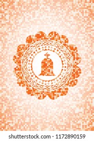tombstone icon inside abstract orange mosaic emblem with background