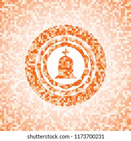 tombstone icon inside abstract orange mosaic emblem