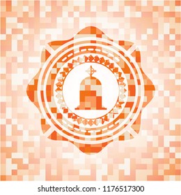 tombstone icon inside abstract orange mosaic emblem with background